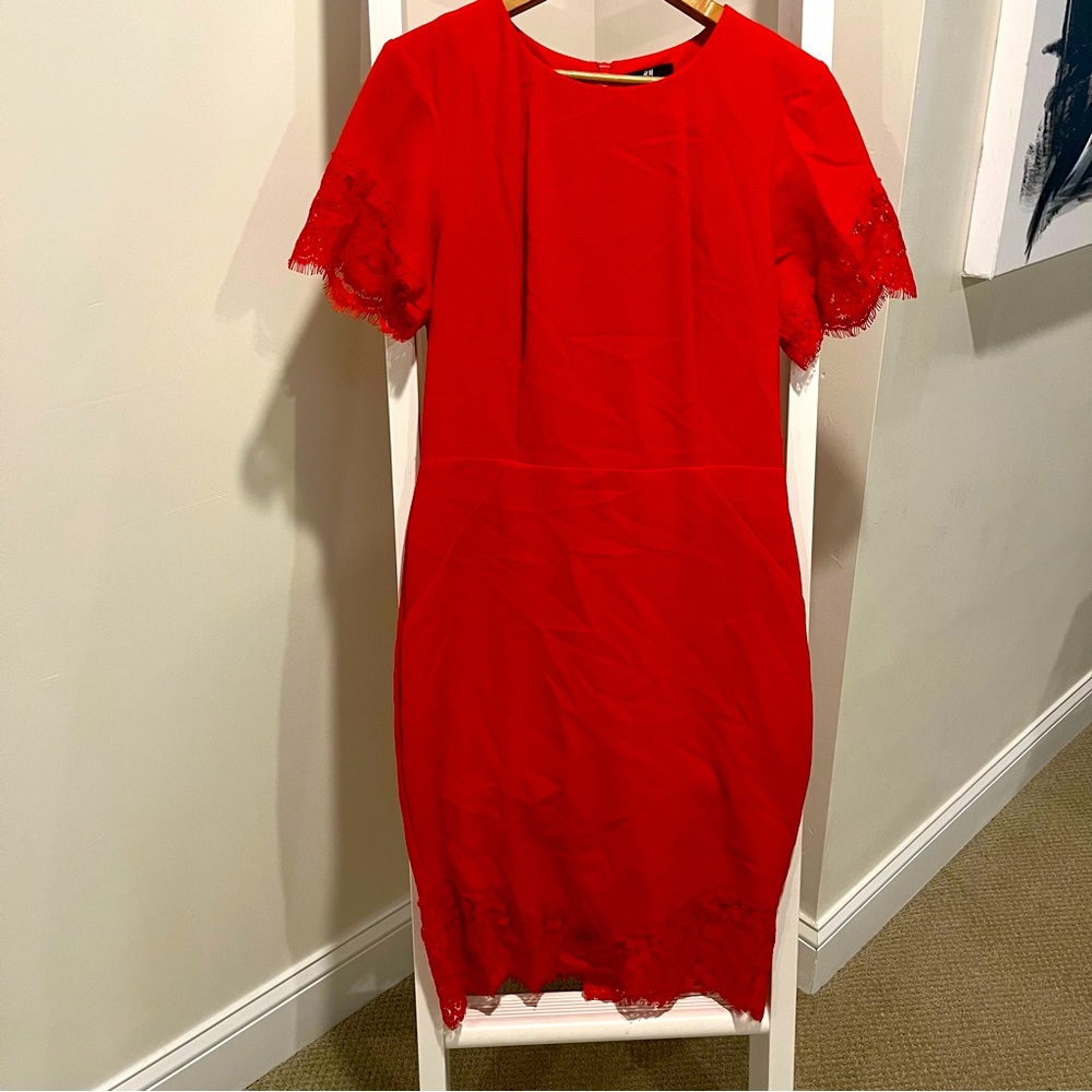 Gorgeous Cherry Red Dress with Lace Accent - Holiday outfit!!